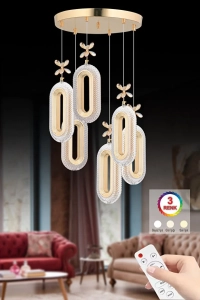 Led Alfa 6'li Gold Kumandalı 3 Renk Ledli Modern Led Avize